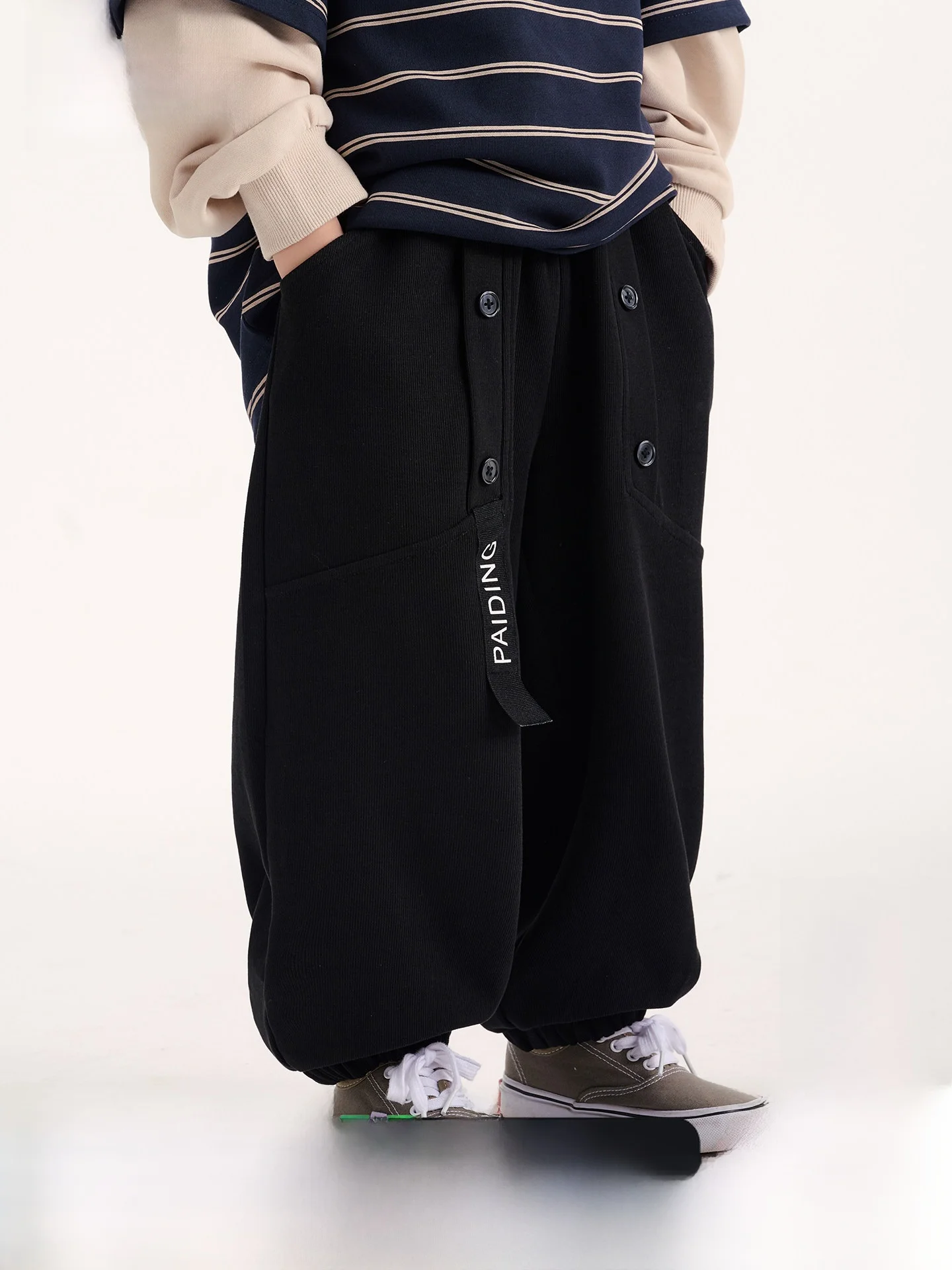 Boys' Casual Trousers with Knitted Belt Design Autumn 2026 Kids' Personalized Letter Pattern Sports Pants Korean Style