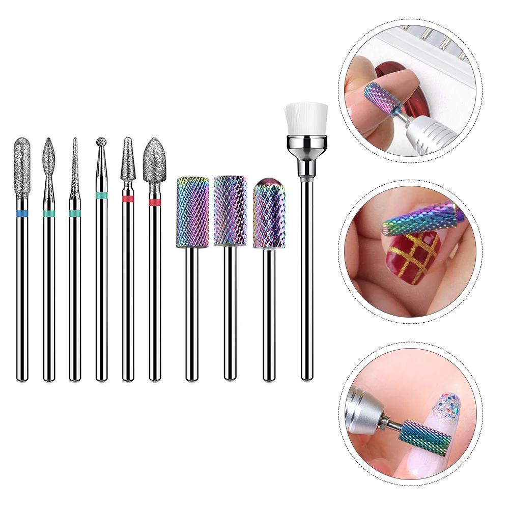Jeu de forets à ongles, têtes de meulage pour ongles en Gel, haute résistance à l'usure, accessoires de manucure, outils d'art des ongles, 10 pièces