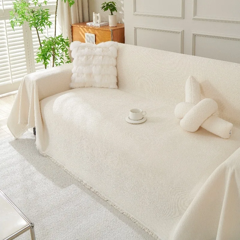 1pcs Universal Non-Slip Solid Color Chenille Sofa Towel Anti Cat Scratch Dustproof Seat Cushion Home Decoration