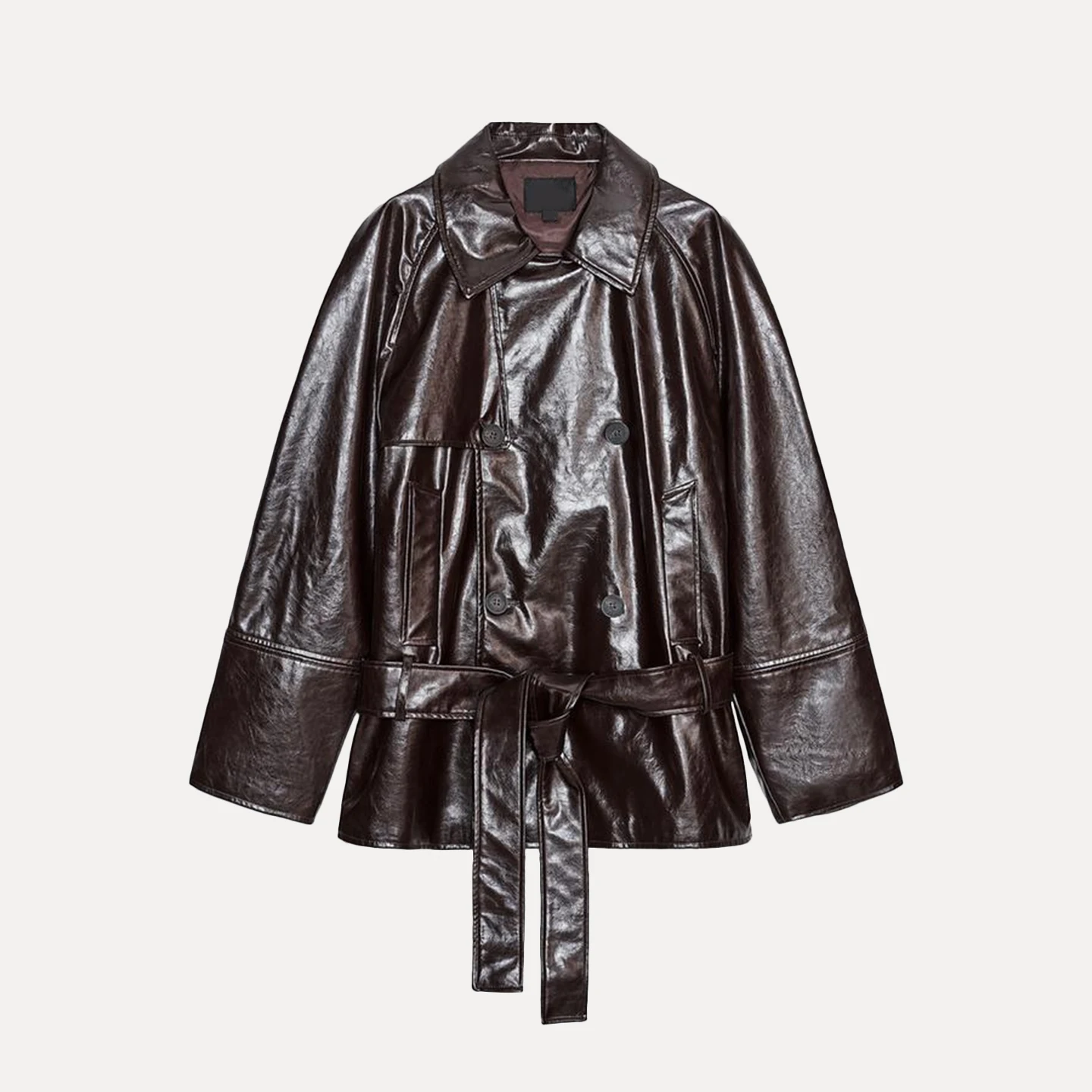 معطف جديد لخريف 2025 من Faion ort بطول الجلد Jaet للنساء ذو طابع شخصي طويل Sve بياقة مقلوبة Z للتنقل Sle