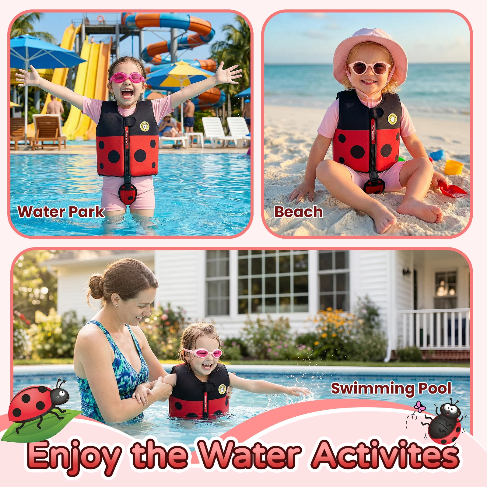 

Mambobaby Kids Swim Vest Built-in Detachable Buoyancy Boards Toddler Swim Jacket Toddler Floaties Swimming Aid Vest
