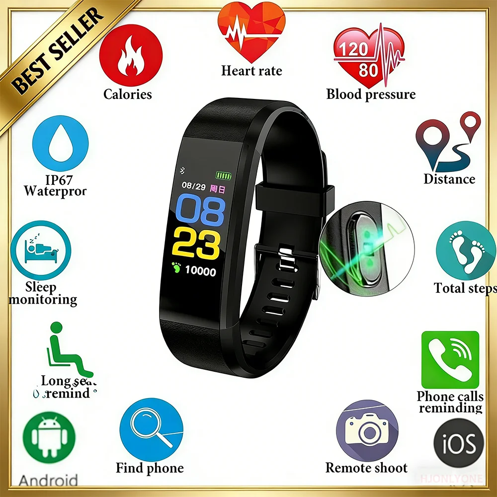 

Waterproof 115plus Smart Bracelet HD Color Screen Fitness Tracker Heart Rate Monitoring Wristband