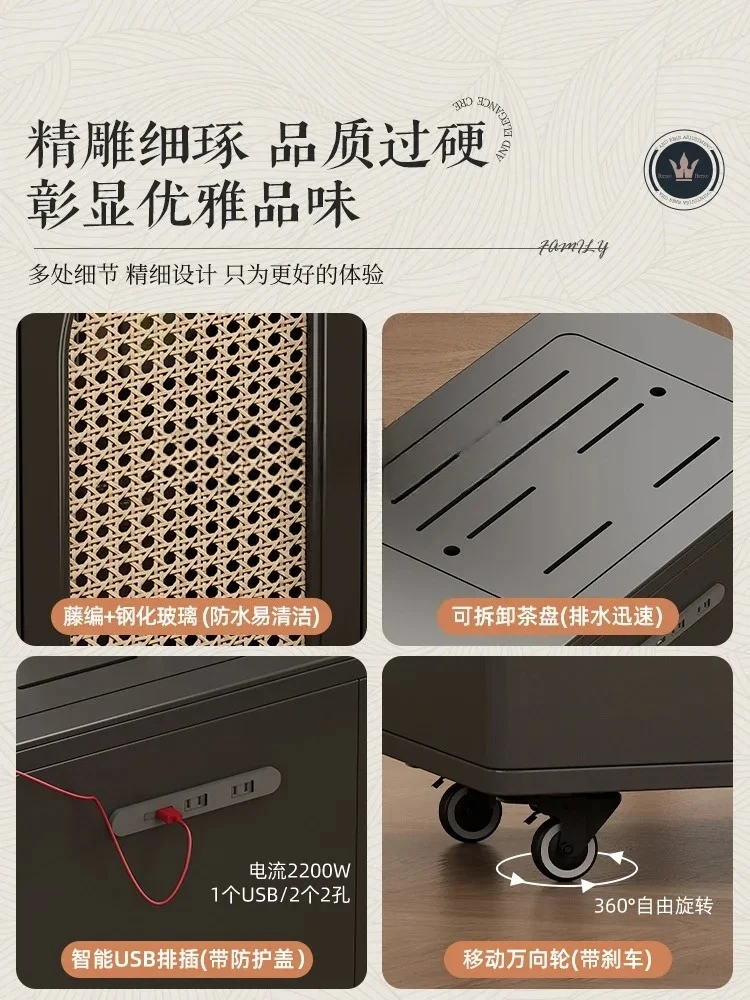 Light Luxury Home Mobile Small Table-Chair Set Modern Stone Plate Tea Table Balcony with Wheels