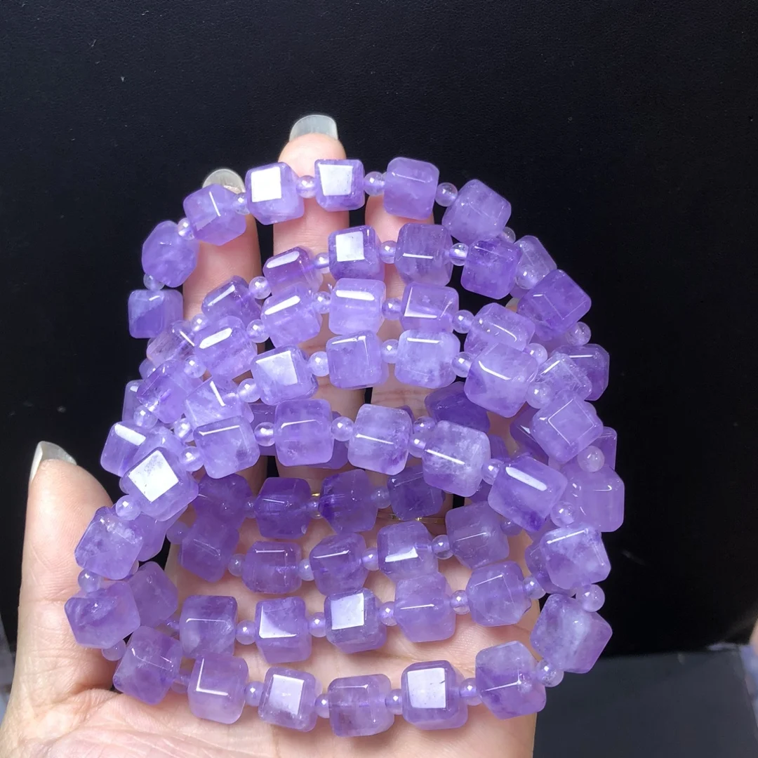 

1 Pc Fengbaowu Natural Lavender Amethyst Cube Bracelet 9MM Cube Beads Crystal Reiki Healing Stone Jewelry Gift For Women