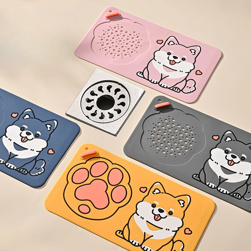 Rectangle Bathroom Deodorant Floor Drain Cover Insect-proof Kitchen Bathroom Toilet Cartoon Floor Drain Pad Silicone Sticker