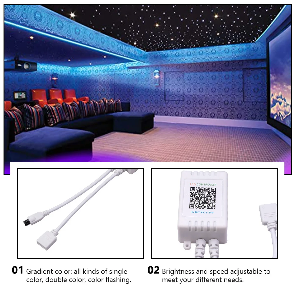 Control Remoto para Tira de Luces LED RGB, Receptor Inalámbrico, Control Móvil, Brillo Ajustable, Tira de Luz LED con Gradiente