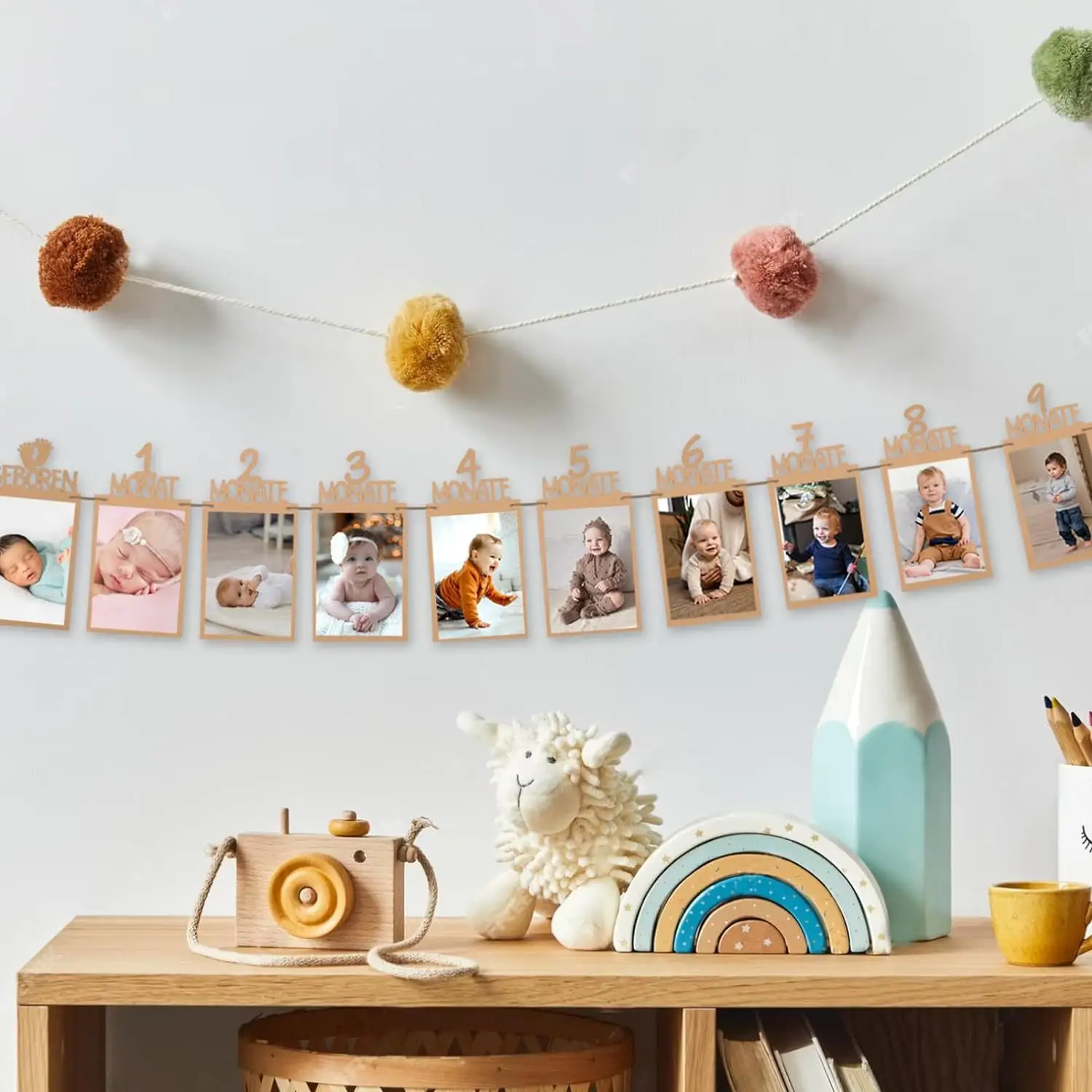 Fotobanner zur Wanddekoration zum 1. Geburtstag eines deutschen Babys, Hintergrunddekoration für die Geburtstagsfeier eines Babys für einen Jahr und 12 Monate – Detail 6
