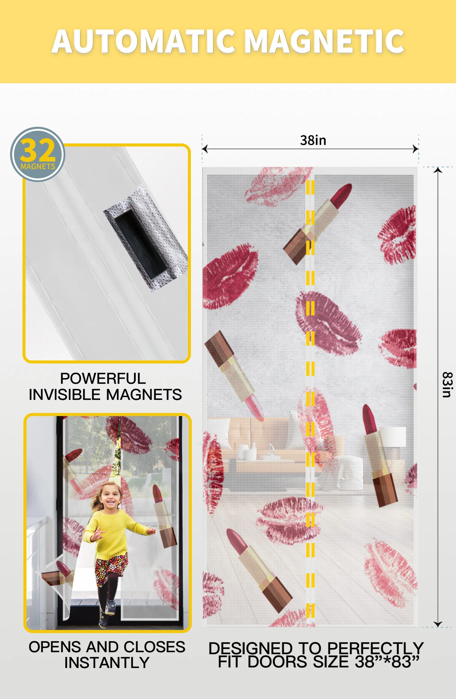 Lip Print Lipstick Texture Kitchen Door Curtain Mosquito-proof Window Screen Bedroom Magnetic Door Curtain