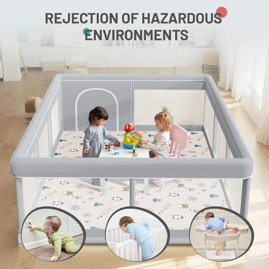 Grande box per bambini 74x50 con tappetino per uso interno ed esterno Cortile da gioco portatile per neonati e bambini piccoli con cancelli con cerniera