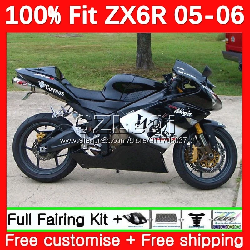 Black west Injection Fairing For KAWASAKI NINJA ZX 6R 636 6 R ZX636 ZX6R 05 06 3No.54 ZX-636 600CC ZX-6R 2005 2006 Body+Decal