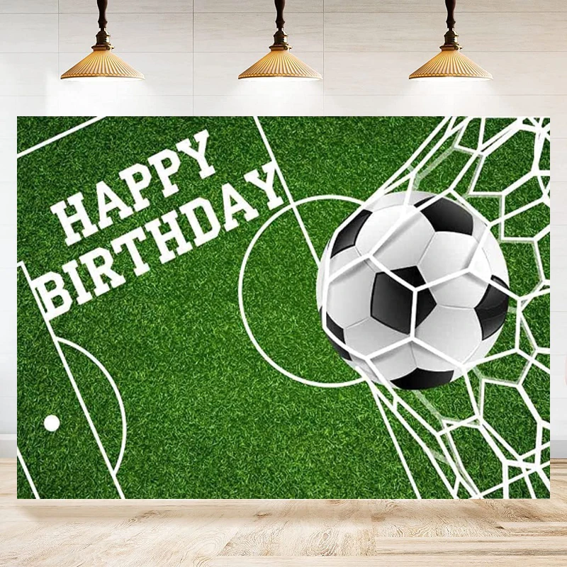 Fondo de fotografía de campo de fútbol, pancarta, tema deportivo, fotomatón para niños, fondo de decoración para fiesta de cumpleaños y fútbol