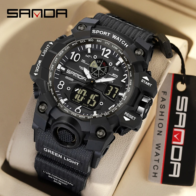 Fashion Sanda Brand Youth Military Sports Trend Korean Electric Led Multifunction Lady Creative Personality Student Gift Watch