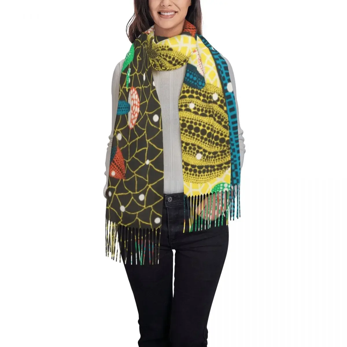 Custom Print Abstract Art Yayoi Kusama Scarf Women Men Winter Fall Warm Scarves Pumpkin Shawl Wrap