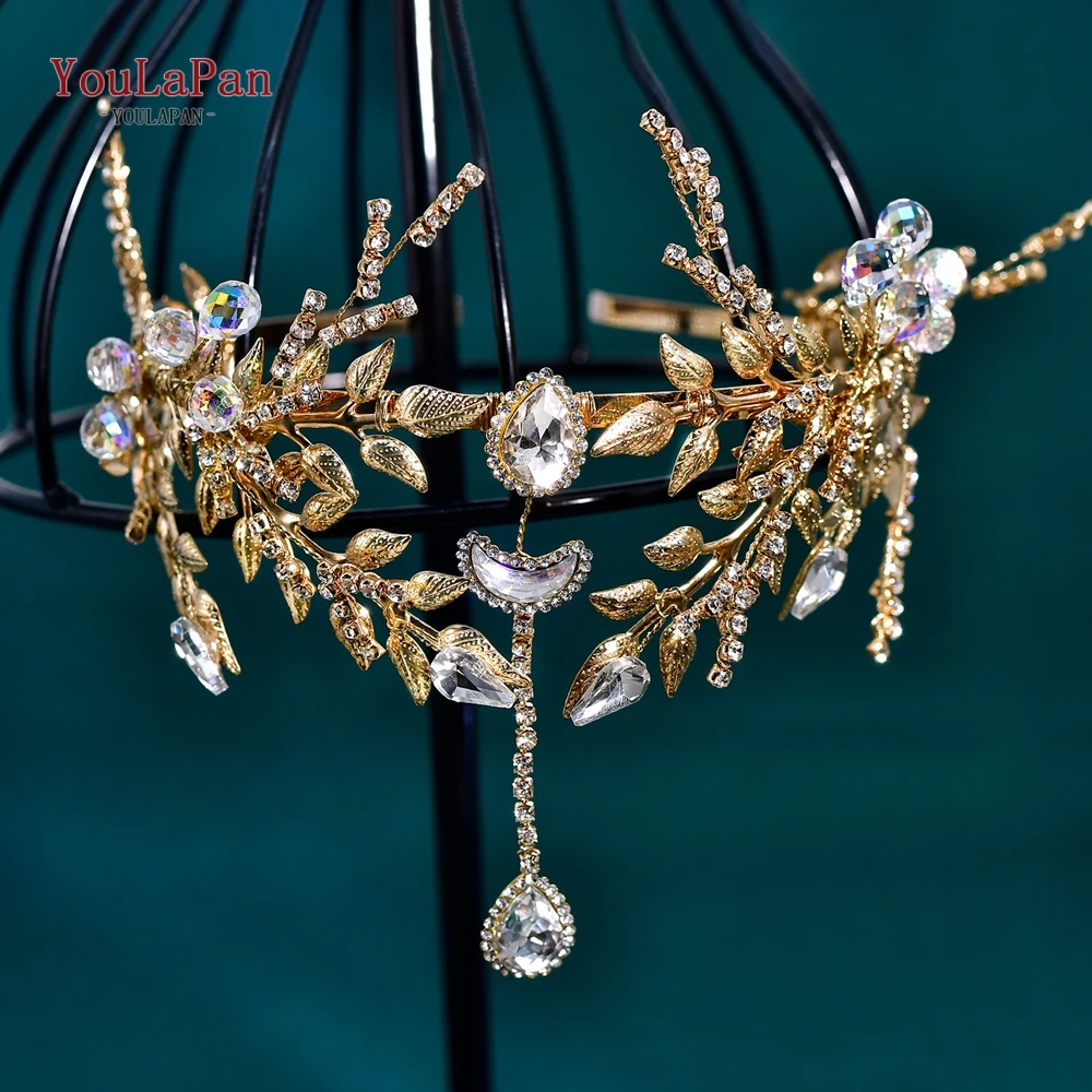 YouLaPan Wedding Rhinestone Crystal Hair Hoop Alloy Leaf Bride Headband Women Luxury Hair Accessories Handmade Headwear HP944