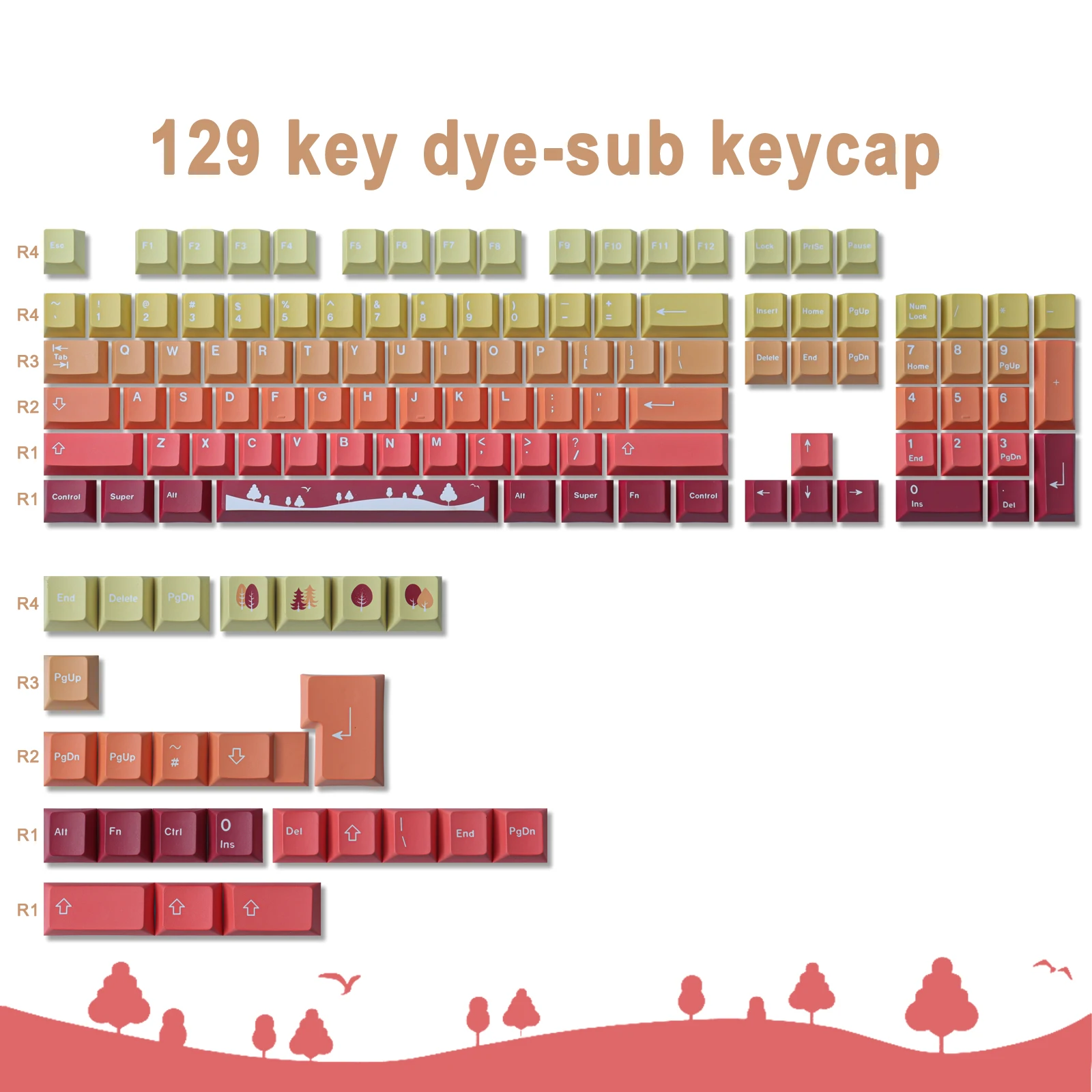 Autumn keycap 129-key PBT material, original height five-sided sublimation process, suitable for a variety of mechanical keyboar