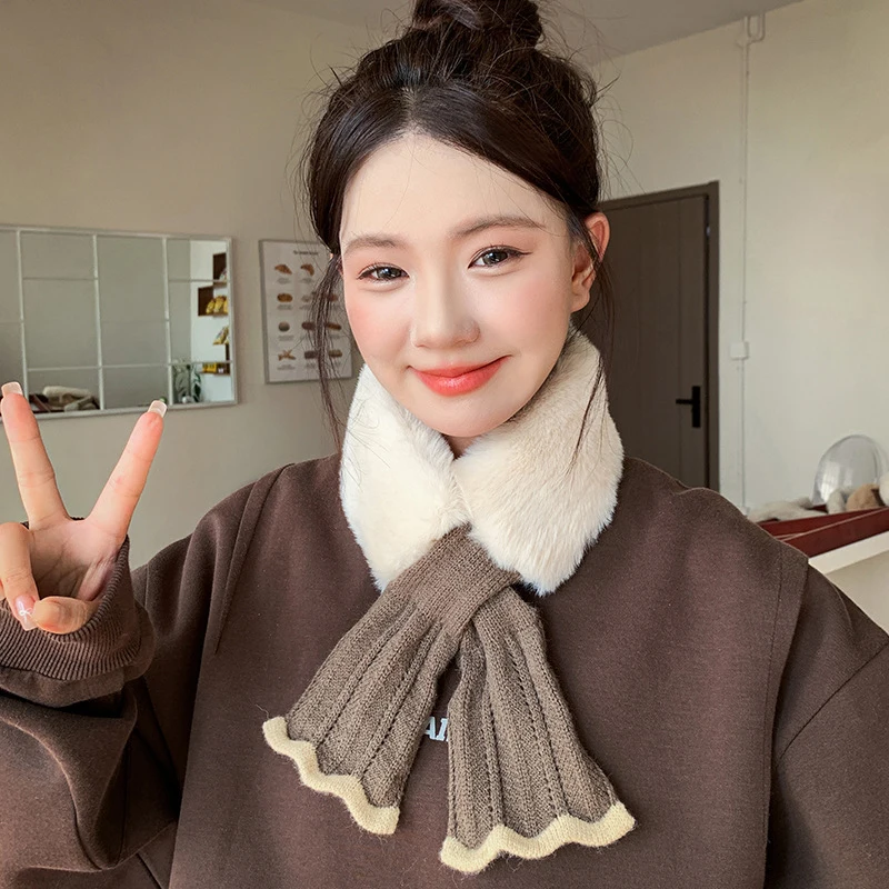 الشتاء أفخم وشاح امرأة سميكة تقليد الأرنب الفراء وشاح طوق متماسكة الصليب في الهواء الطلق ركوب الدراجات يندبروف الرقبة حماية الرقبة أدفأ