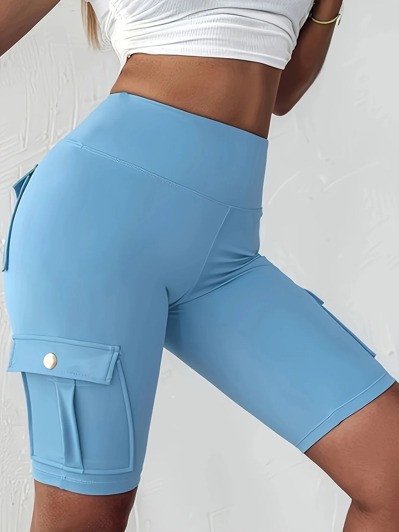 

Женские однотонные спортивные шорты для йоги с сухими карманами больших размеров