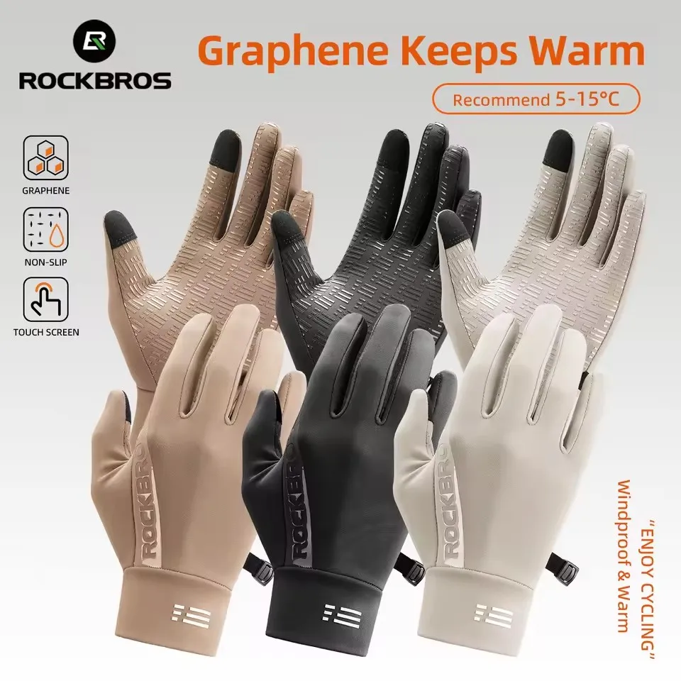 

ROCKBROS Winter Bicycle Gloves Reflection Touch Screen Thermal Fleece Skiing Bike Gloves Men Women Windproof Warm Cycling Gloves