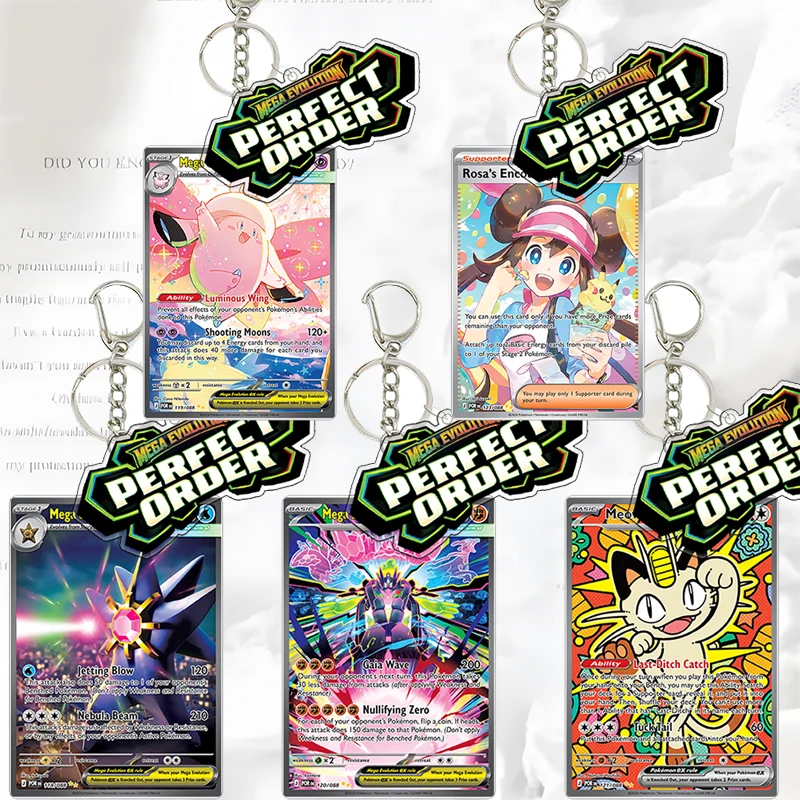 

Perfect Order Acrylic Keychain English Tcg Mega Evolution CARD Mega Lopunny Ex Rosa Starmie Ex Collection Game Decor Accessories