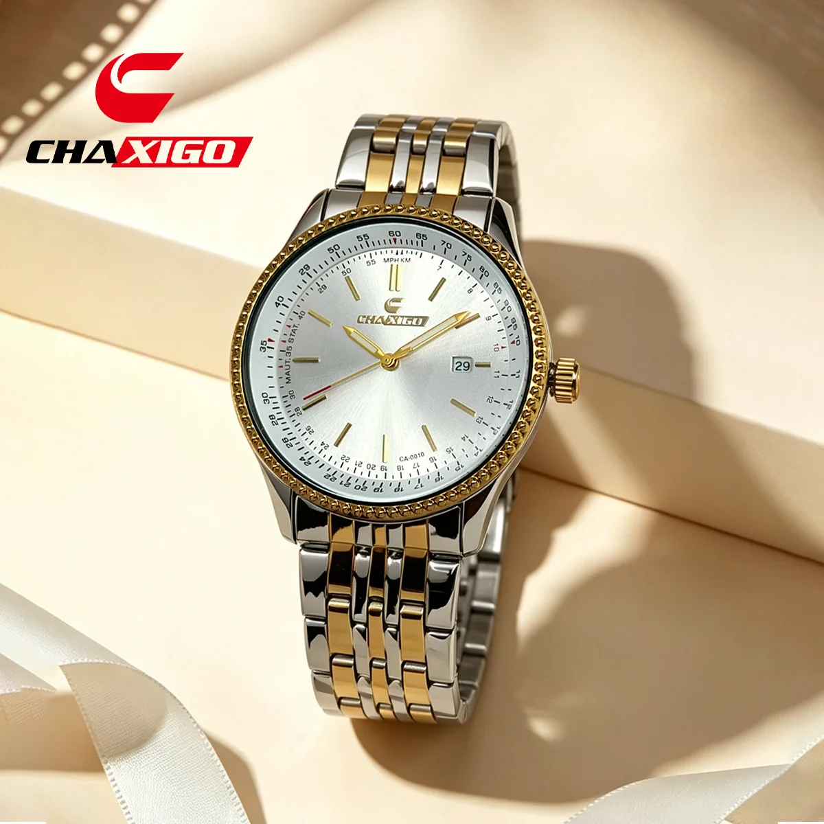 New Chaxigo Steel Belt Alloy Round Watch Foreign Trade Calendar Quartz Movement Luminous Waterproof Men's Watch