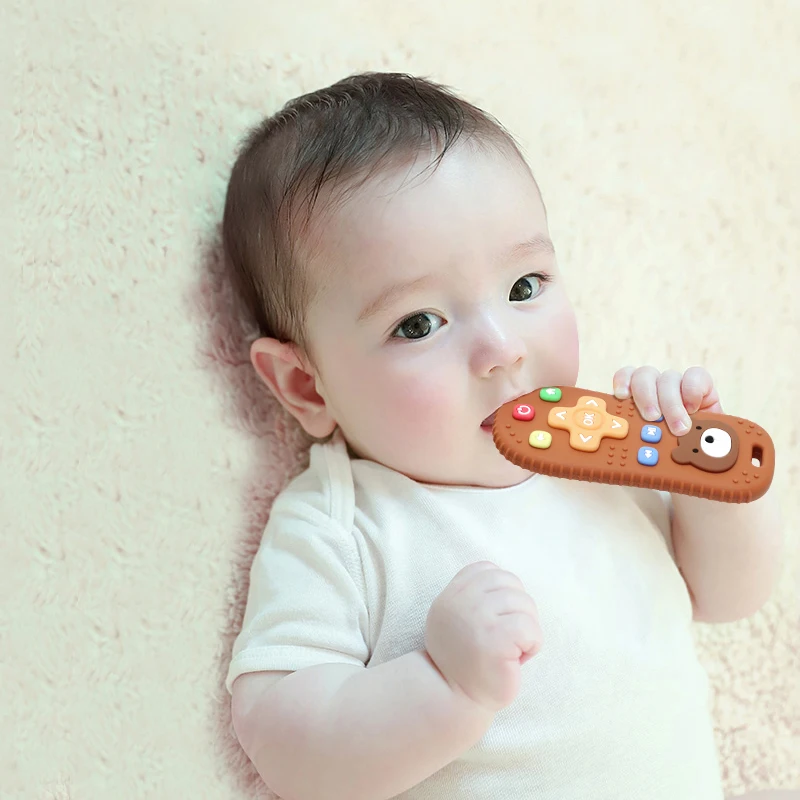 1PC Silicone Teether Baby Toy Remote Control Shape Cartoon   Bear Teether Rodent Gum Teething Toy Kids Sensory Educational