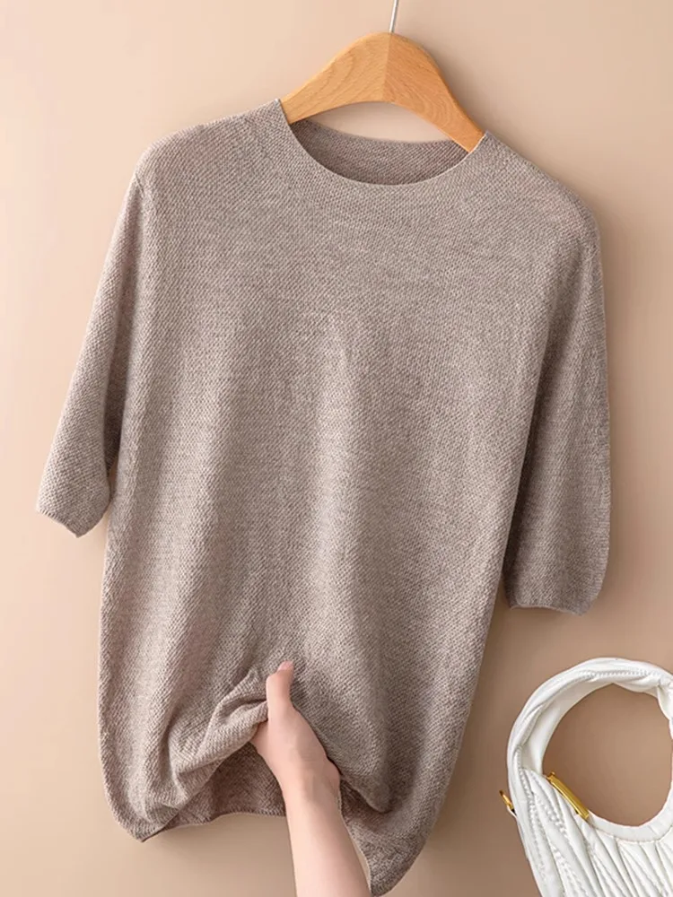 NOVEDAD DE VERANO 20225, Top de punto suelto ort Sve, camiseta fina f Sve para mujer, capa Base versátil adelgazante, redonda Ne