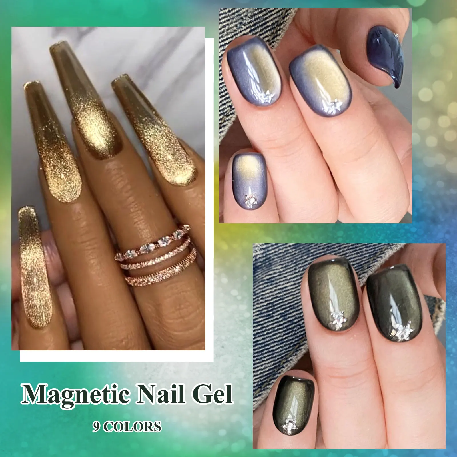 12 stücke Licht Goldene Katze Magnetische Gel Nagellack Set Gold Lichteffekt Semi Permanent Soak Off UV Gel Lack Basis top Mantel Nägel