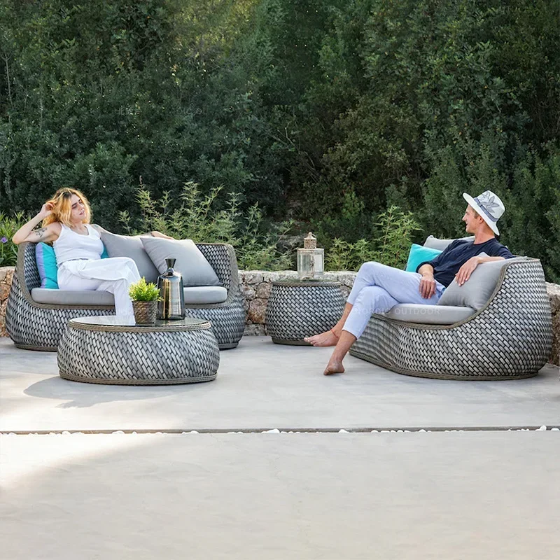 Outdoor sofa anti-rattan fashion designer balcony courtyard garden round lazy sofa