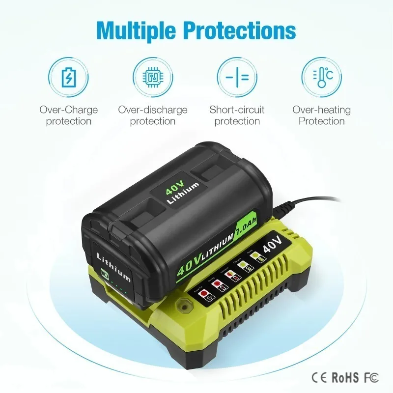 40V Lithium Charger Suitable For Ryobi, Compatible With OP4040, OP4050 & Series Non-Polar Power Batteries