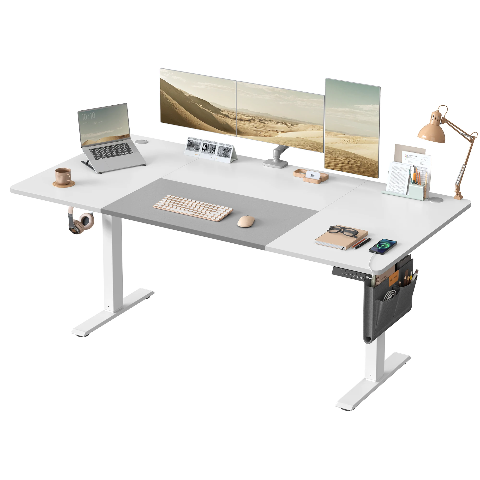SONGMICS In hoogte verstelbare sta-tafel, 180x80 cm, geheugenfunctie, USB-C poort