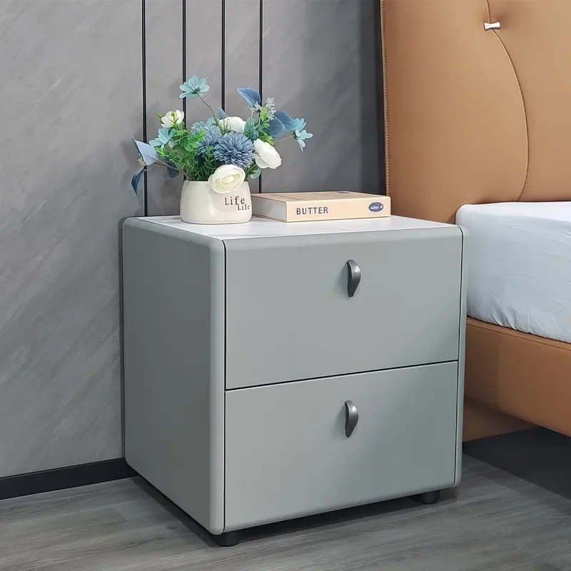 Italian Minimalist Sintered Stone Nightstand Modern Light Luxury Bedroom Side Table High End Master Room Furniture DS5065