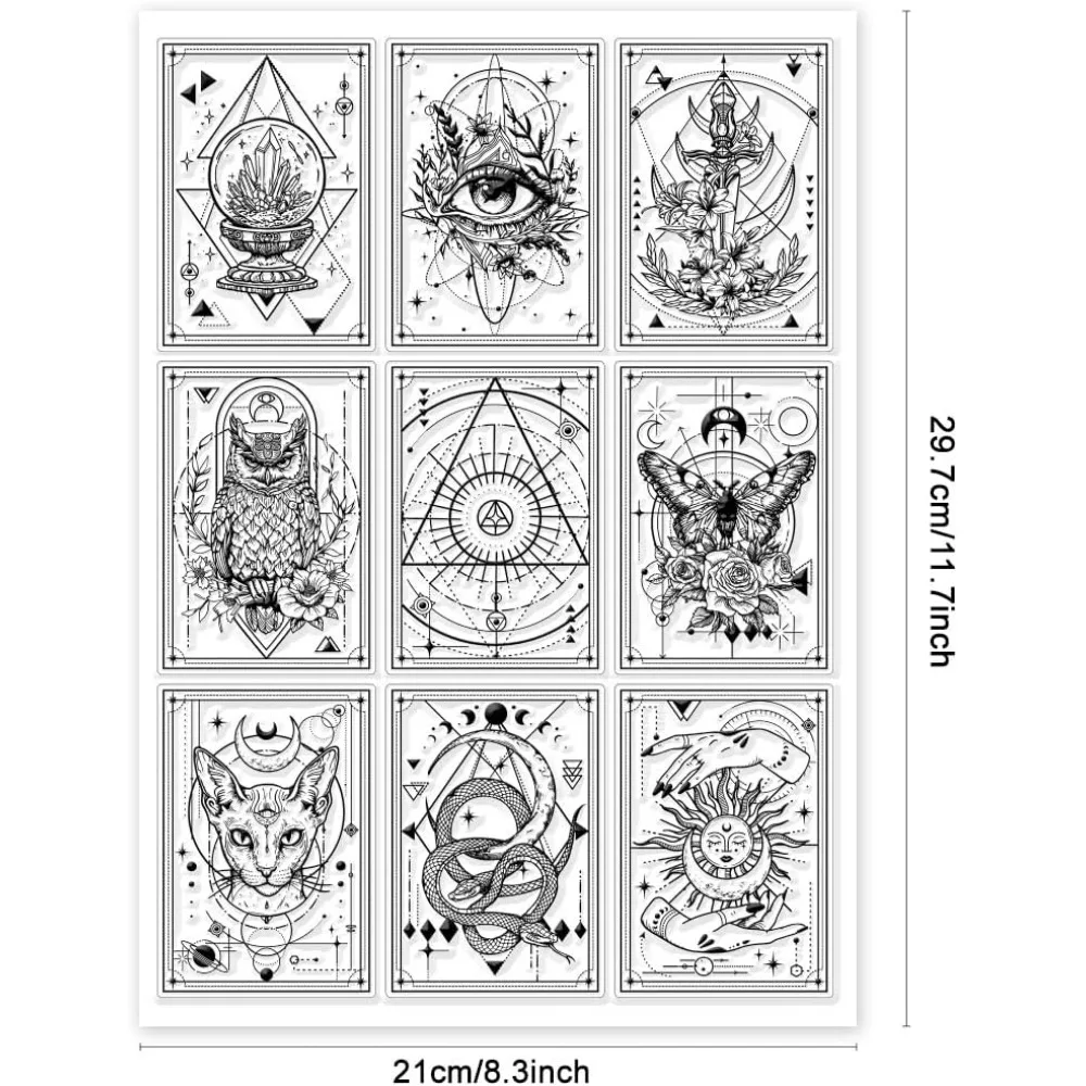 Divination Magic Clear Stamp Vintage Clear Rubber Stamps Tarot Cards Silicone Stamps for DIY Scrapbooking Photo Album Decorative