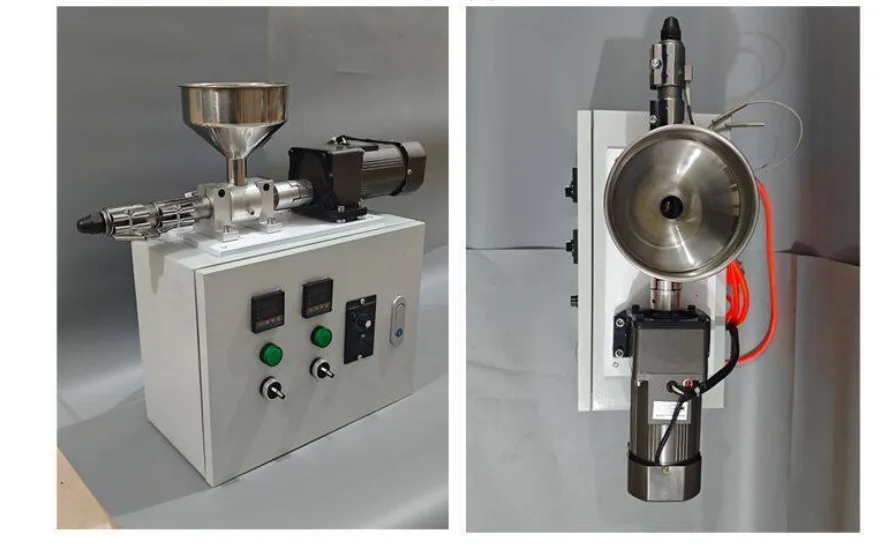 Experimental small desktop extruder for 3D printing filament, single-screw plastic powder extruder