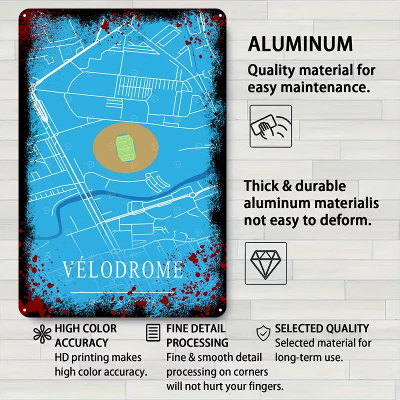 ملصق معدني من Velodrome لعناصر الديكور المنزلي، علامات قصدير معدنية قابلة للتخصيص لملصقات تزيين فنية جدارية على الحائط
