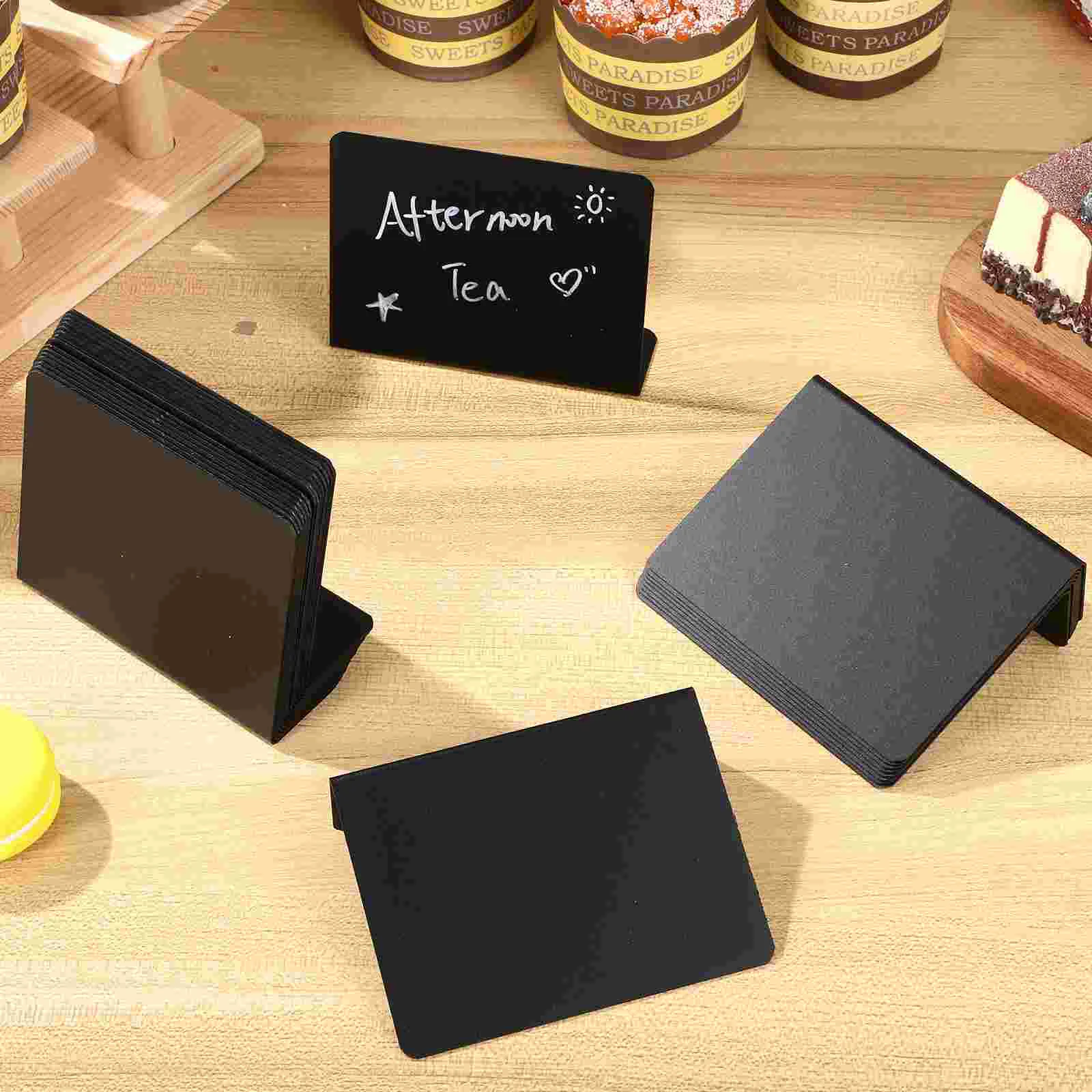 Conjunto de mini quadro-negro para escritório, etiquetas de comida para festa, buffet, apagável com caneta, mesa preta em branco