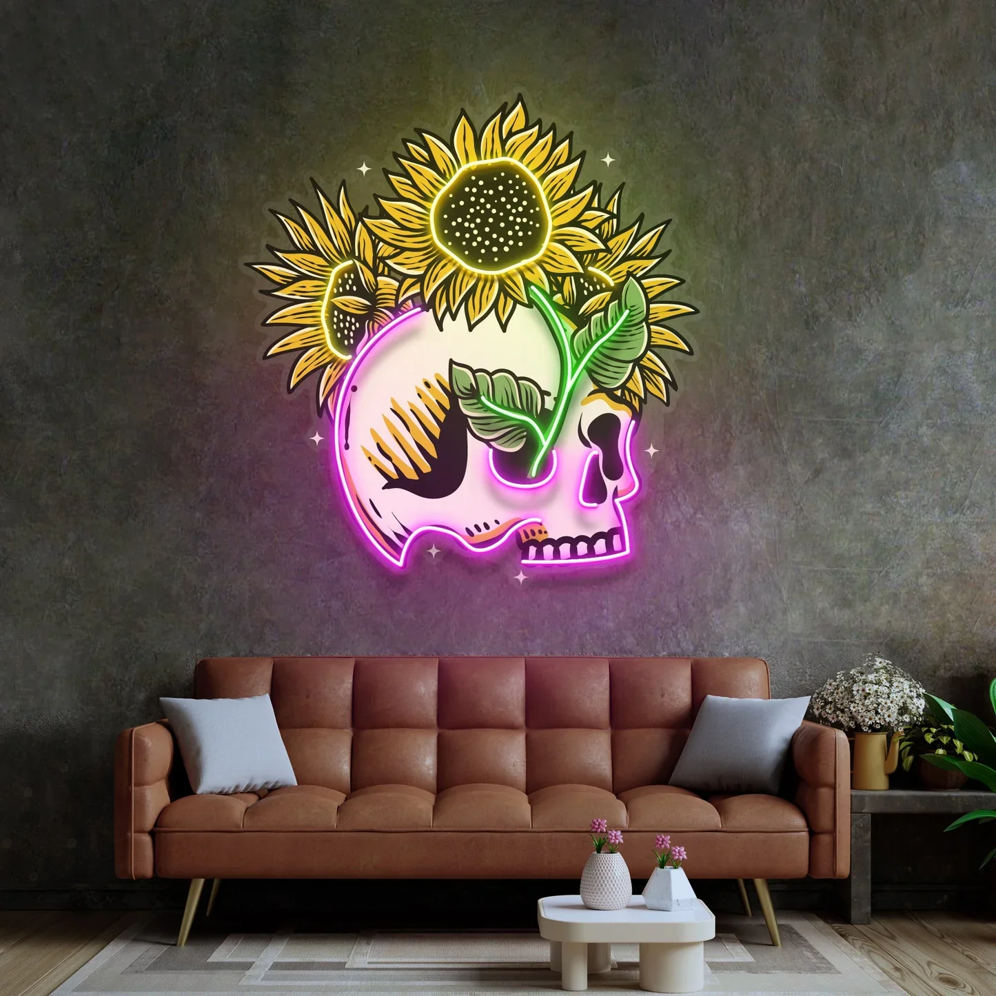 

Flower Neon Sign Anime Aesthetic Skull Acrylic LED Light Signs Man Cave Beer Pub Bar Printed Neon Lights for Birthday Gift