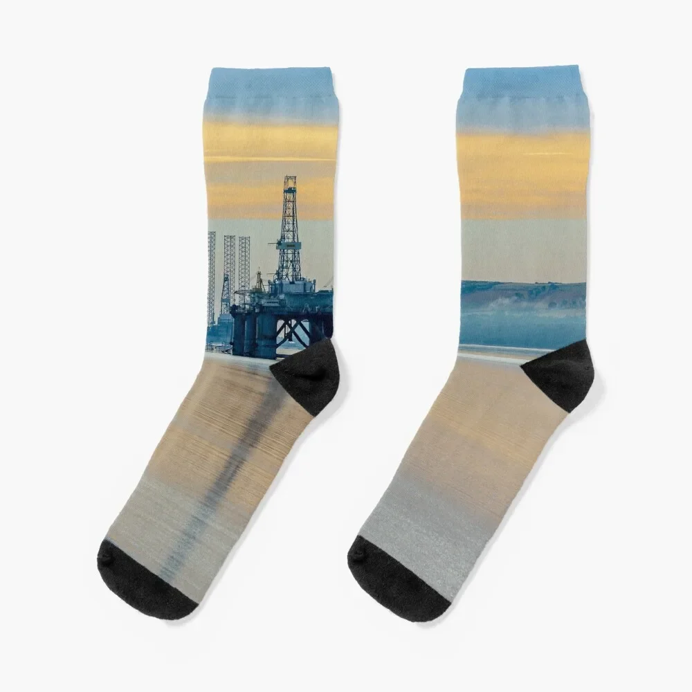 

Oil rig sunrise Socks valentine gift ideas christmas gift colored Luxury Woman Socks Men's