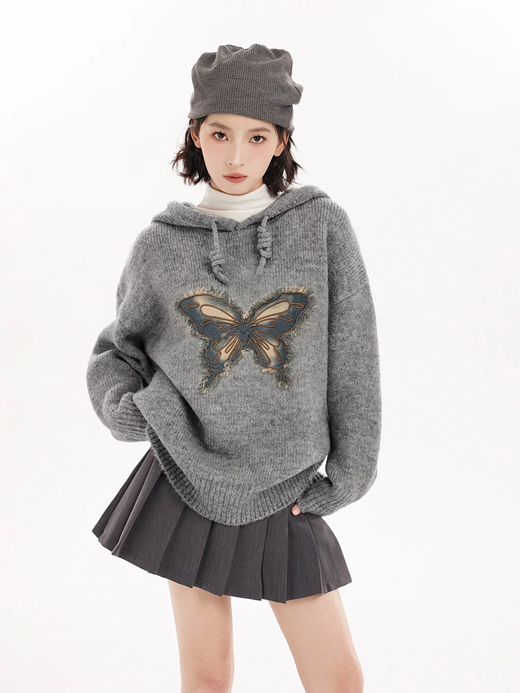 Autumn Winter Hooded Sweater Women Korean Style Long Sleeve Thick Warm Knitted Tops Loose Solid Color Chic Sweater Pullover