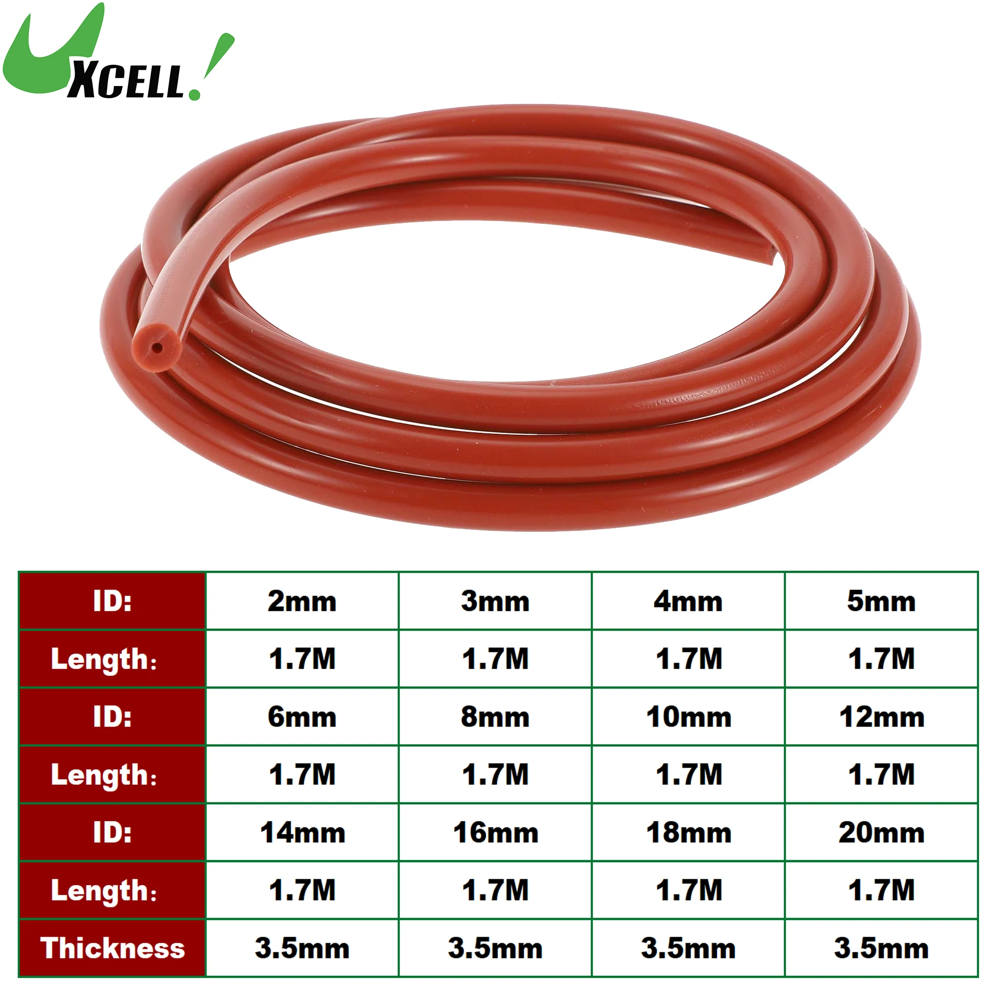 

UXCELL 1.7M Long Silicone Vacuum Tubing Hose 2/3/4/5/6/8/10/12/14/16/18/20mm ID Vacuum Line 130PSI Max Pressure 3.5mm Thick