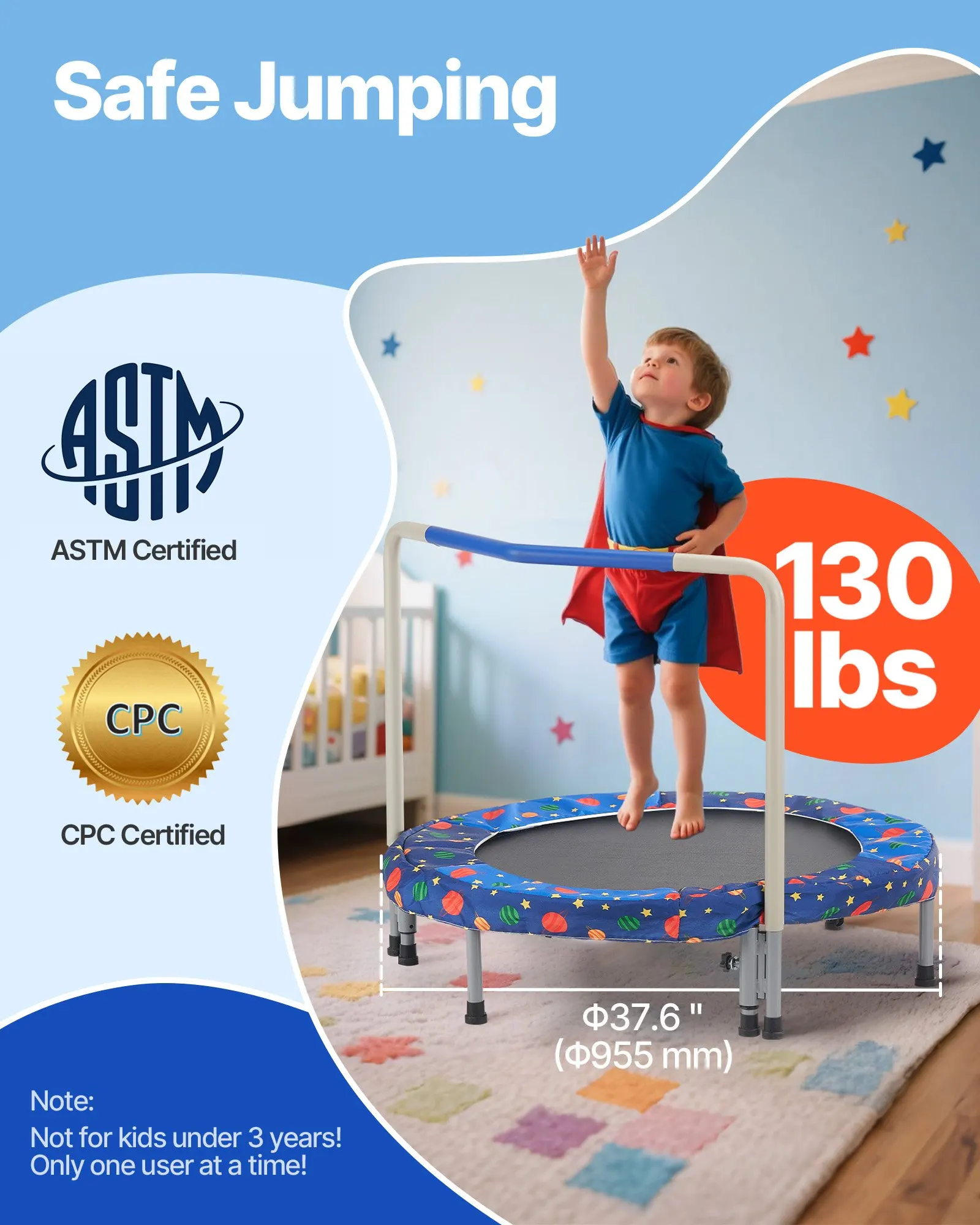 

36" Kids Trampoline, 3FT Indoor Outdoor Trampoline, Foldable Mini Trampoline With Handle, Rebounder Trampoline For Toddlers,