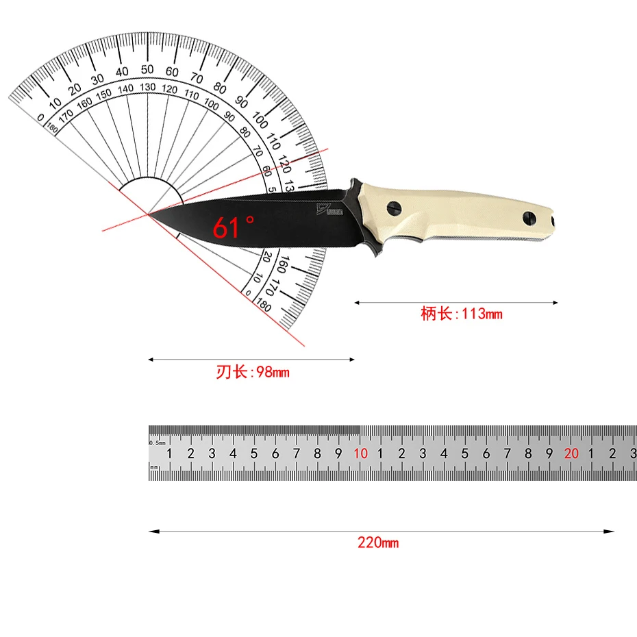 DICORIA Defender Fixed Blade Knife D2 Hunting Straight Knife KYDEX Sheath Camping Survival Outdoor Knives EDC Tool