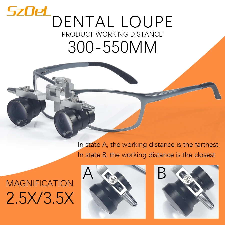 

SzOel 2.5X 3.5X Loupe Dental Binocular Loupe Working Distance 300-550mm Adjustable Surgery Loupe Dental Surgery Tools