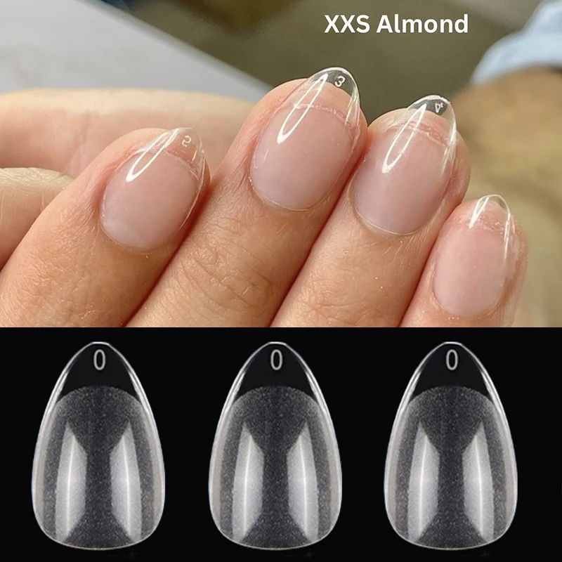 120pcs XXS Extra Short Almond Acrylic Tips For Gel X Nail Extension System Fake Nails Full Cover French Tip Manicure Tool