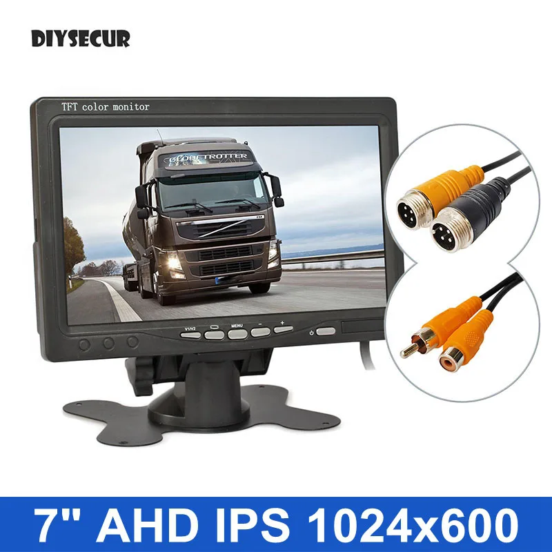 DIYSECUR 1024x600 7inch AHD IPS Car Monitor Rear View Monitor Support 1080P AHD CVBS Camera Video Input