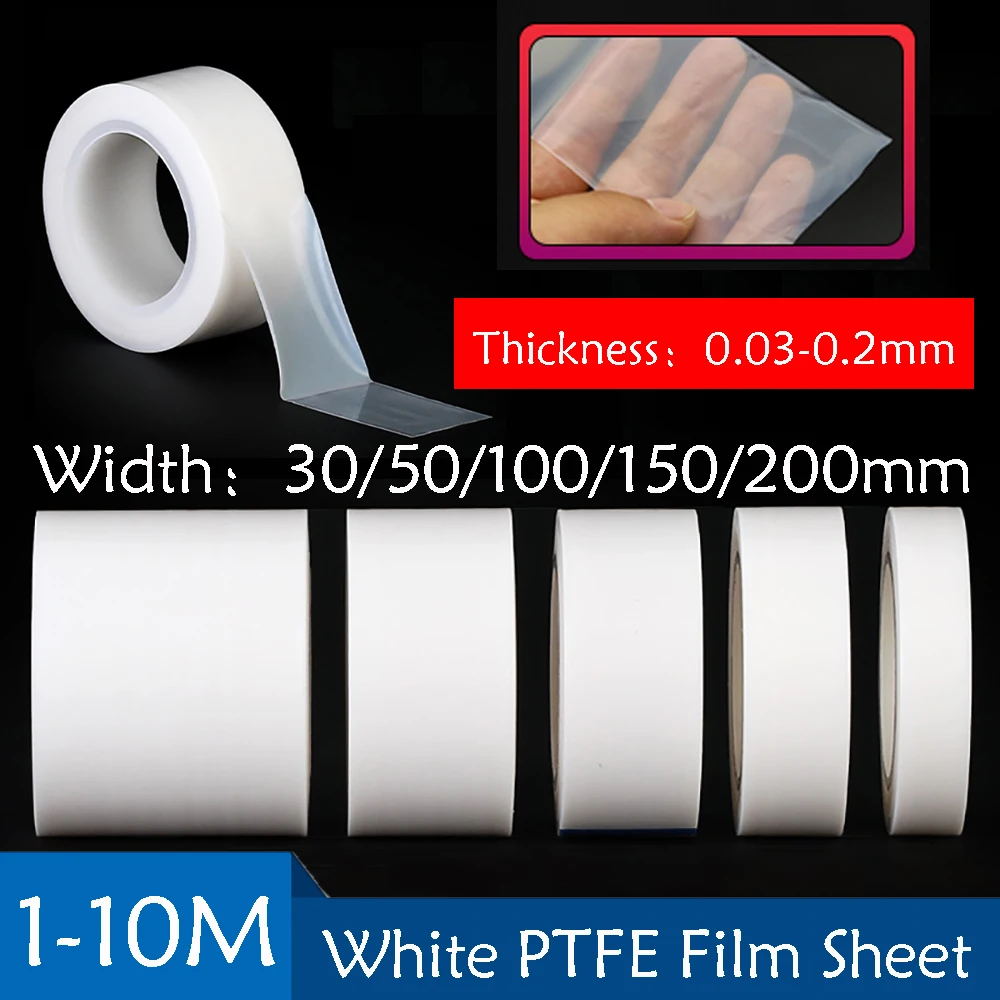 

0.03/0.05/0.08mm 0.1/0.2mm Thick 50/100mm Wide High Strength White PTFE Film Sheet Strip Wear Resistance Lubricant Seal
