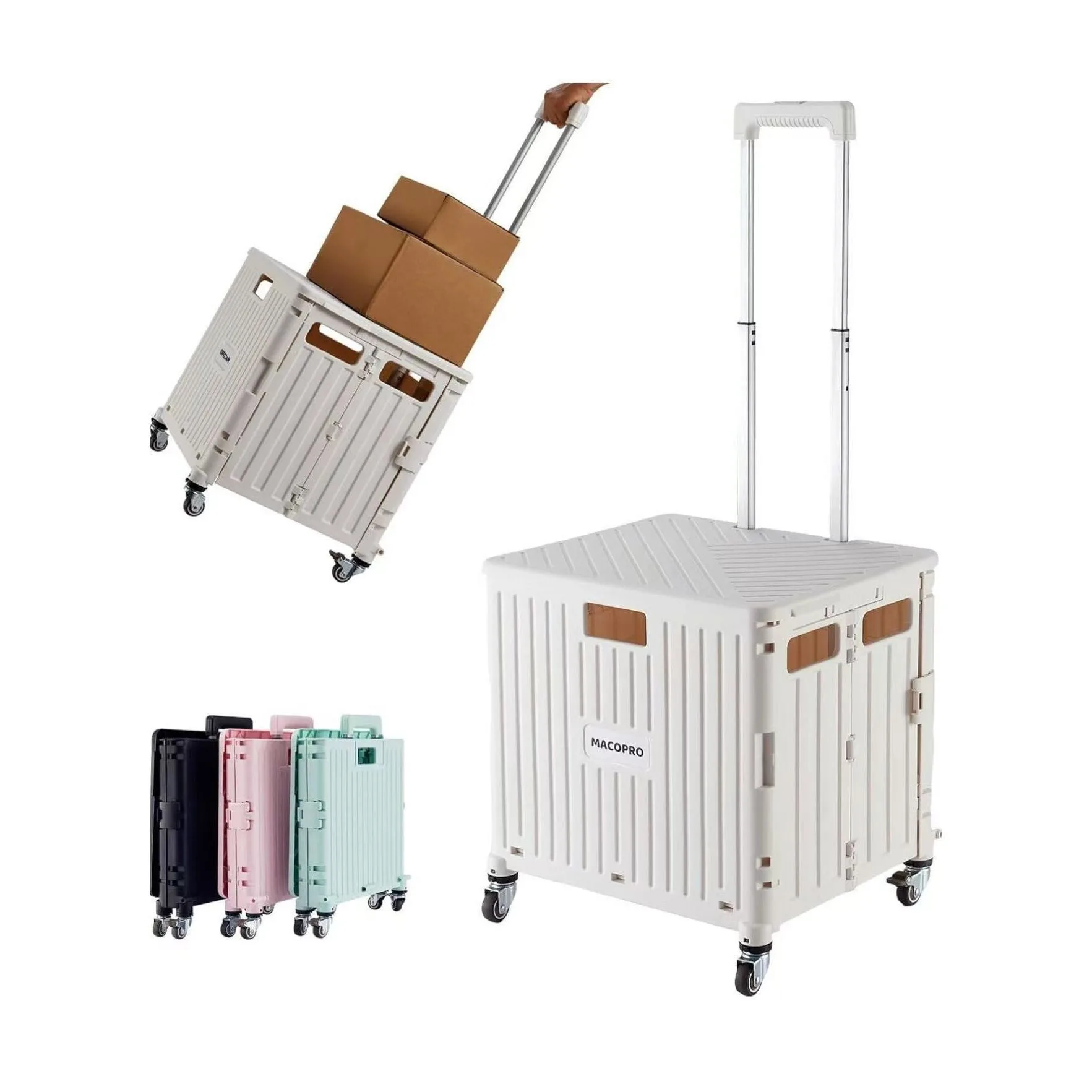 Chariot de courses pliable de 65 L avec poignée. Pliable, roues pour l'épicerie, le linge et le déplacement. Stockage et transport faciles!