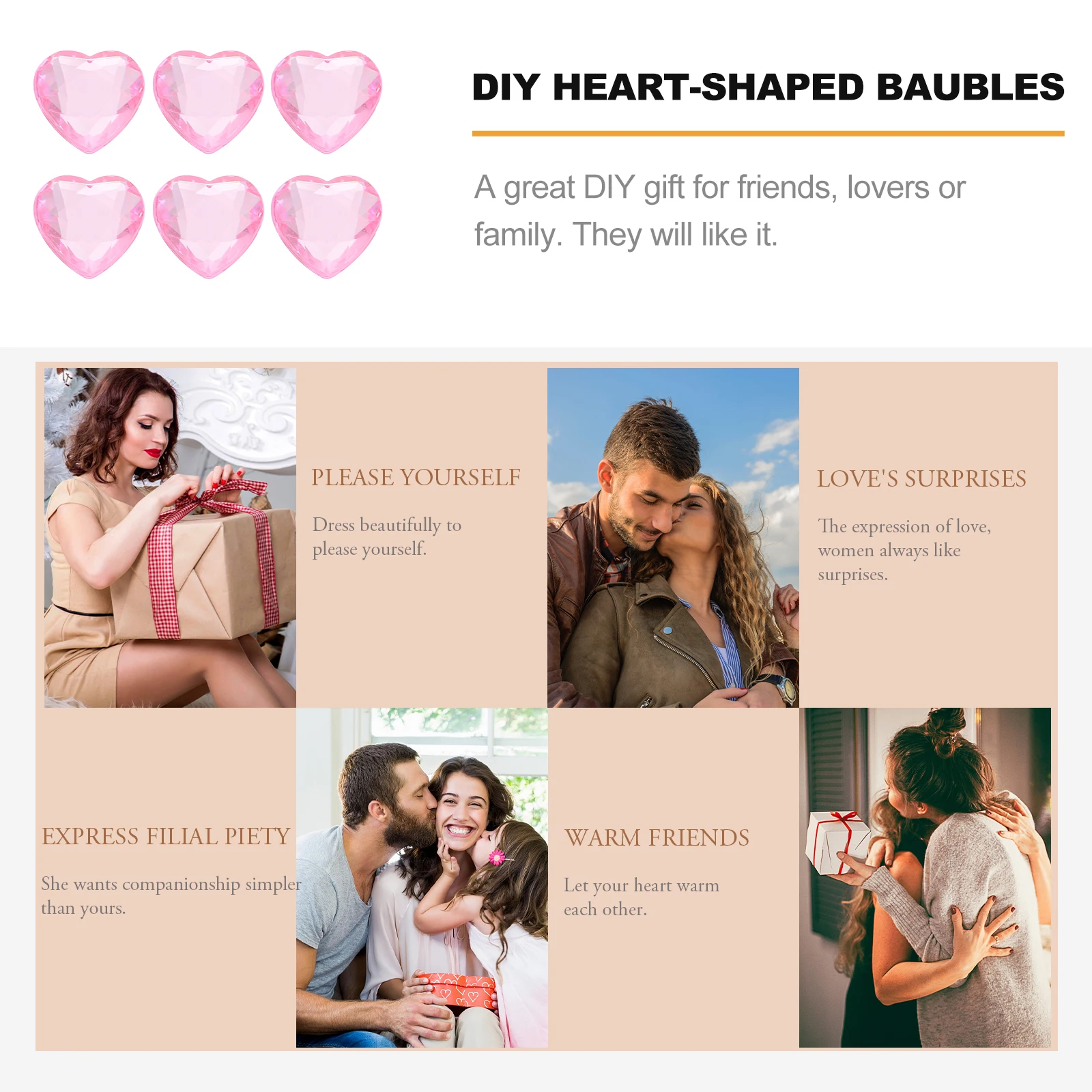 

100Pcs Acrylic Heart Baubles Durable Lightweight Exquisite Texture DIY Decoration for Wedding Valentine's Day Festival