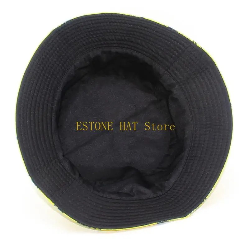 49MF Cotton Yellow Sun Hat with Printed Pattern for Travel and Outdoor Wear