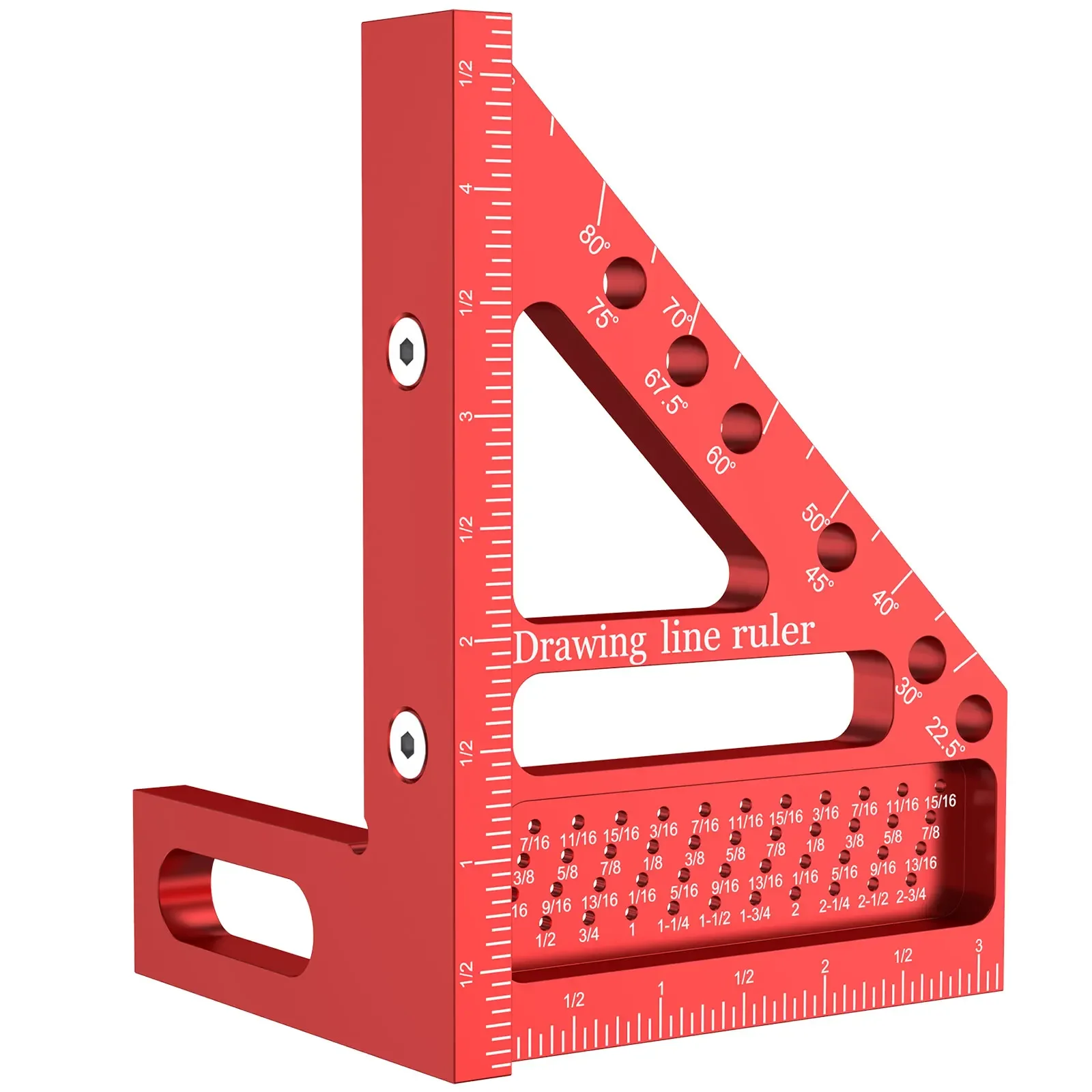 3D Multi-Angle Measuring Ruler Aluminum Alloy Metric Woodworking Square Ruler Precise Square Hole Scribing Ruler Portable 45°