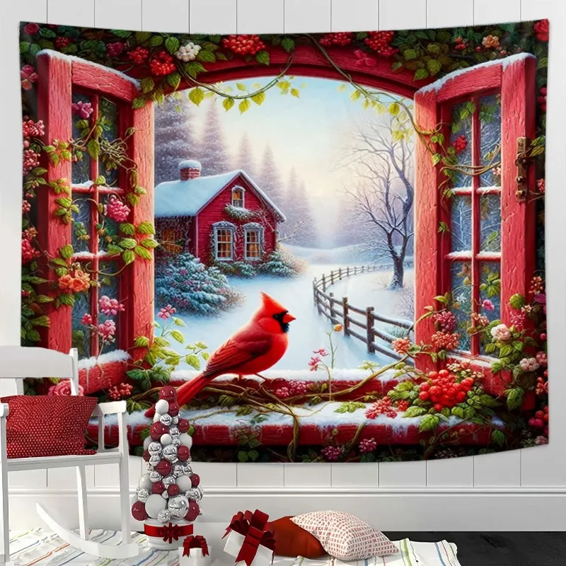 

1Pcs Christmas Decoration Wall Tapestry The view of snow outside the window Home Decoration Wall Hanging Background Cloth
